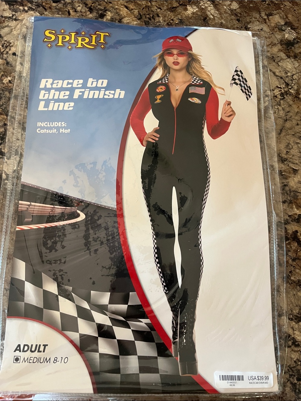 Spirit Black and Red Women's Racing Jumpsuit with Checkered Trim